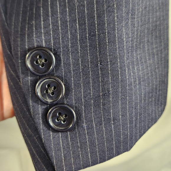 Azetti Made in Italy 100% Wool Navy Pinstripe Suit Jacket Size 54R - Picture 4 of 11